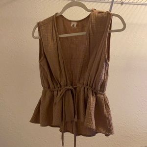 Front tie beige tank top - fits like a small